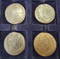 Лот кладовых пятаков Екатерины II. 1791АМ, 1788ЕМ, 1794ЕМ, 1795ЕМ